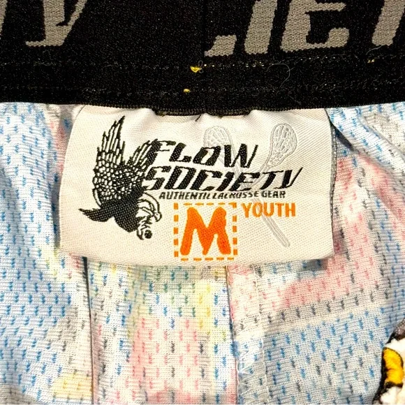 Flow Society Penguins Lacrosse Shorts Boys Medium Chillin Villain Blue Gold Pink - Picture 4 of 5